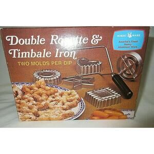 VTG NORDIC WARE Double Rosette & Timbale Iron with 4 Molds W/Box